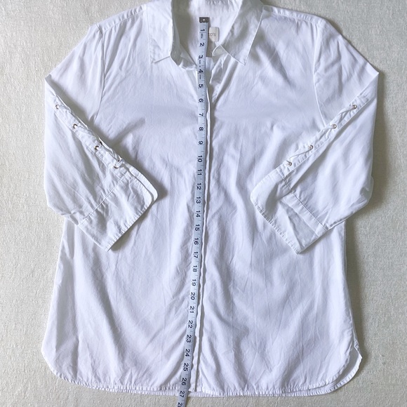 Chico’s Lace-Up Sleeve Shirt Woman’s 1 Small or 8 White 3/4 Length Sleeves - Picture 12 of 15